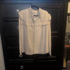 Mazik Gray Ruffle Button-Down Shirt